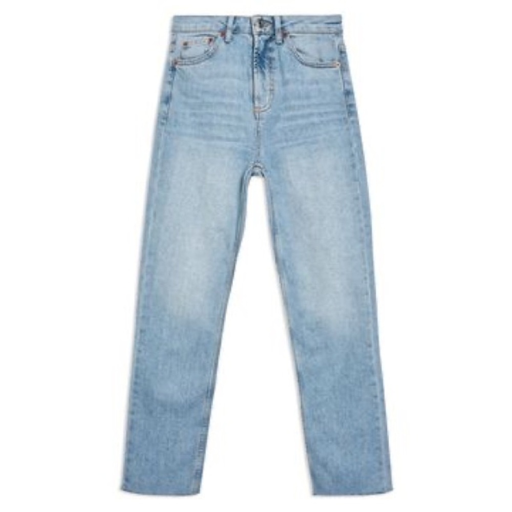 High Waist Raw Hem Straight Leg Jeans 28W 32L